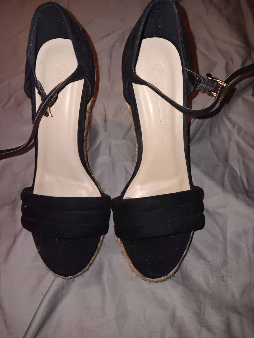 Women’s Black Wedge Espadrille with Embroidered Floral Detail